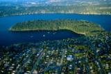 Aerial view of Seattle's Seward Park on  Bailey Peninsula in Lake Washington